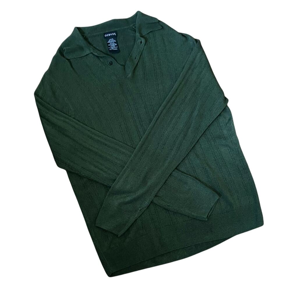 Vintage 90s Olive Button Collar Sweater Mens L Polo Cozy Minimalist - Picture 3 of 17